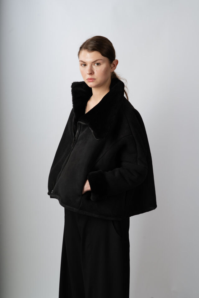 Asymmetric Cropped Jacket - Lamb Merino