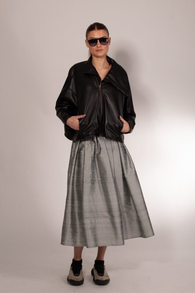 Asymmetric Cropped Jacket - Leather