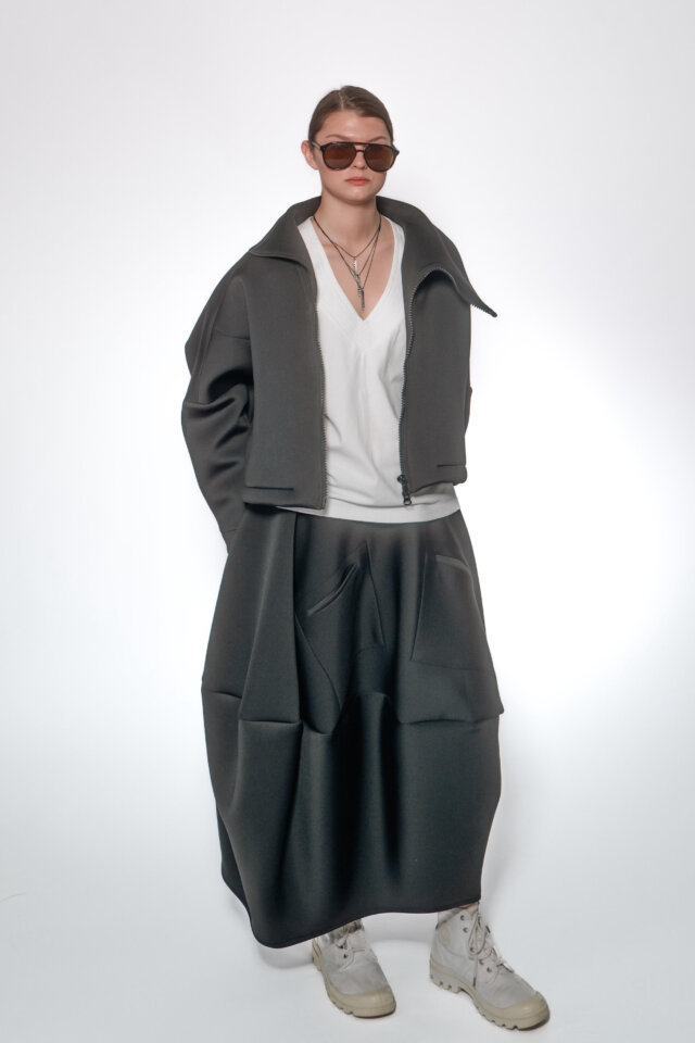 Asymmetric Cropped Jacket - Scuba